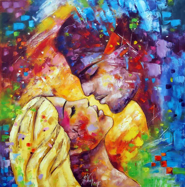 Astral Love obraz olejny kochankowie w kolorze Anna Wach